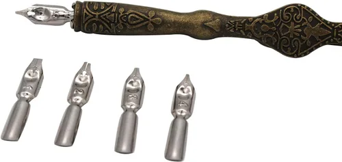 Vista 3 de Gullor Juego de bolígrafos de caligrafía - Juego de bolígrafos de inmersión hechos a mano con 18 puntas, bronce