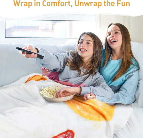 Vista 6 de Catalonia Pepperoni Pizza Blanket, Realistic Food Blanket, Funny Gifts for Teenage Boys and Girls, 59 inch, Single Layer