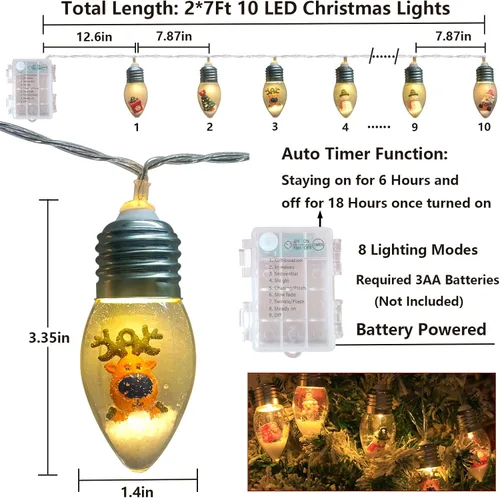 Vista 2 de Luces de Navidad con forma de globo de nieve para interiores, 2 unidades, 7 pies, luces de cadena de Navidad que funcionan