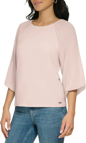Vista 2 de Calvin Klein Blusa de manga tipo farol para mujer, holgada, ajustada, mate, con manga tipo farol