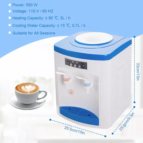 Vista 7 de Dispensador de enfriador de agua de carga superior, dispensador eléctrico de agua fría caliente de escritorio de 5 galones, agua hirviendo con Azul