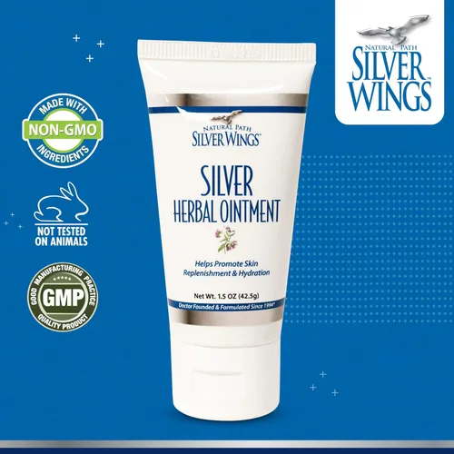 Vista 2 de Natural Path Silver Wings Silver 250ppm Ungüento herbario 1.5 oz. Curación y nutrición de la piel