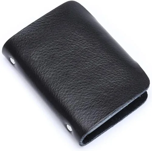 Vista 5 de Cartera para tarjetas de crédito, pequeña, de piel auténtica, 26 ranuras, para tarjetas, organizador para mujeres y hombres, Negro -, Cartera