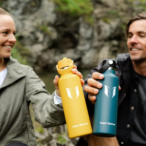 Vista 9 de Super Sparrow Botella de Agua Aislada - 17 Oz / 25 Oz / 34 Oz - Frasco FlipFlow de Boca Estándar - Libre de BPA, Botella a Prueba de Fugas Verde