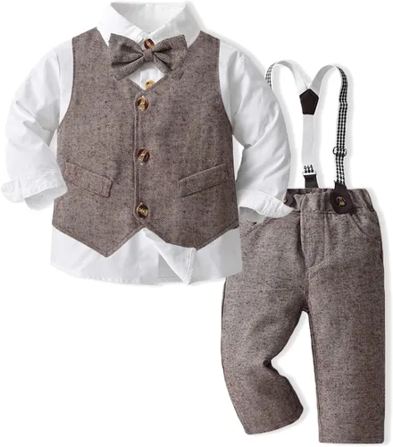 Vista 2 de JasberBaby Trajes de Navidad para niños trajes de caballeros pequeños camisas de vestir formales para niños pantalones y corbatas y chalecos