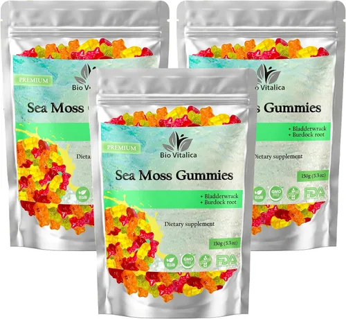 Vista 7 de Gomitas de musgo marino - Musgo marino irlandés orgánico crudo, vejiga, raíz de bardana. Contiene gel de musgo marino y polvo. Superalimentos