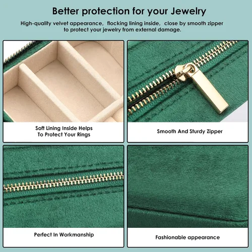 Vista 5 de HiQltyla Joyero de viaje de terciopelo de felpa, organizador de joyas de viaje, mini estuche de regalo para mujeres y niñas, caja de viaje