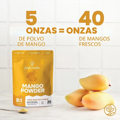 Vista 5 de Jungle Powders Polvo de mango liofilizado, bolsa de 5 onzas, extracto de mango deshidratado para hornear, sin azúcar añadido, polvo de mango seco