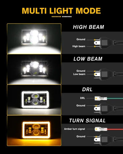 Vista 4 de CO LIGHT 2 faros delanteros LED de 4 x 6, haz sellado alto/bajo aprobado por DOT, señal de giro DRL blanca y ámbar, repuesto H4651 H4652 H4656 H4666