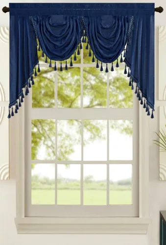 Vista 19 de All American Collection Nueva Cenefa de Cascada Doble de Seda Sintética Sólida Adjunta con Colas (55" x 32", Cenefa Beige)