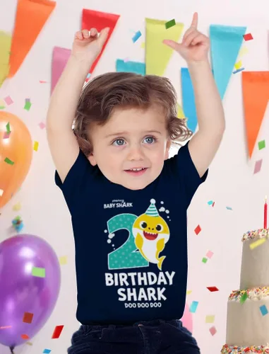 Vista 2 de Camiseta de 2 cumpleaños de Baby Shark, traje para niños o niñas de 2 años, linda camiseta de fiesta para niños