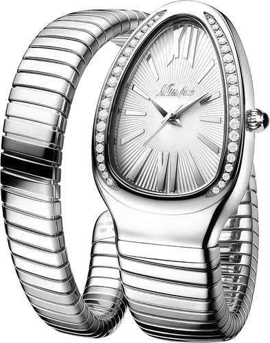 Vista 8 de MASTOP Reloj de cara de serpiente para mujer, con forma de serpiente, relojes para mujer, relojes impermeables de acero delicado para mujer, relojes