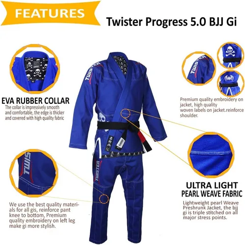 Vista 3 de Twister Progress 5.0 Brazilian Jiu Jitsu Gi BJJ Gi Lightweight Preshrunk Pearl Weave With Pants and Jacket 475gram