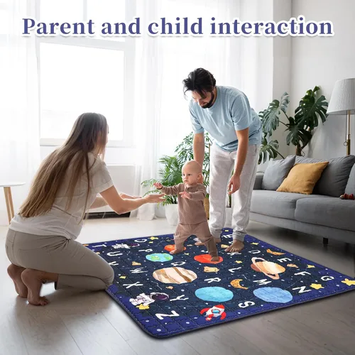 Vista 4 de GFU - Tapete de juego para bebé, antideslizante, 50 x 50 pulgadas, tapete grueso de una pieza azul, tapete de juego para bebés, plegable y lavable a