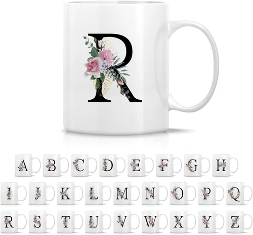 Vista 22 de Retreez Ramo botánico floral inicial A-Z con monograma, taza con monograma de cerámica de 11 onzas, regalo de agradecimiento de agradecimiento