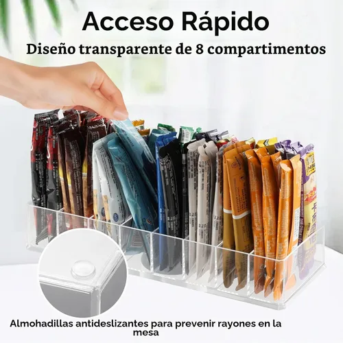 Vista 5 de Paquete de 6 organizadores de bolsas de té, organizador de té, 8 Soporte para bolsitas de té; organizador de cajones de cocina; plástico
