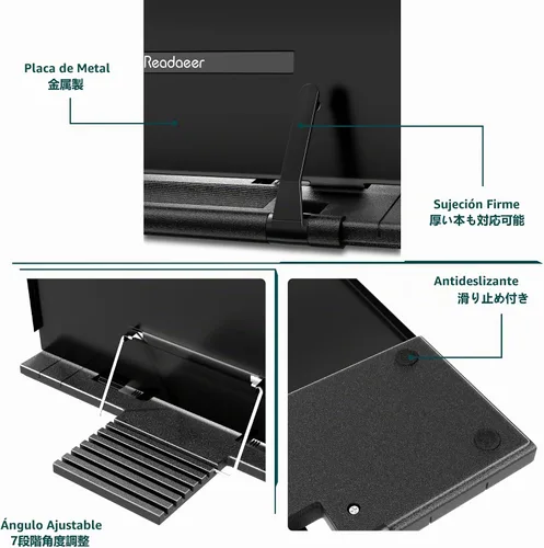 Vista 4 de READAEER - Soporte de libro de metal para escritorio, portadocumentos portátil para libro de cocina, libro de música, iPad, laptop, reposalibros
