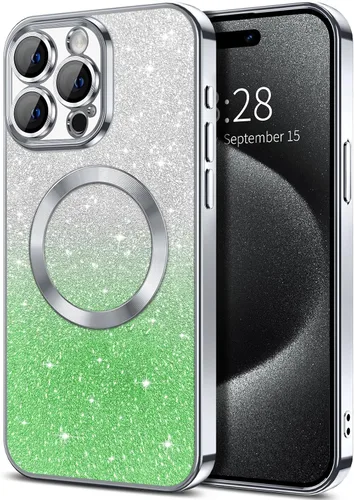 Vista 139 de Hython Funda para iPhone 13 Pro transparente con purpurina magnética [compatible con MagSafe] Protector completo de lente de cámara delgado