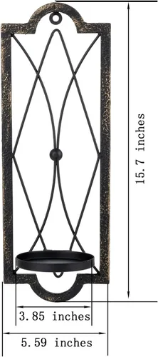 Vista 3 de Juego de 2 apliques de velas góticos - Portavelas de pared de metal dorado negro - Decoración rústica para el hogar