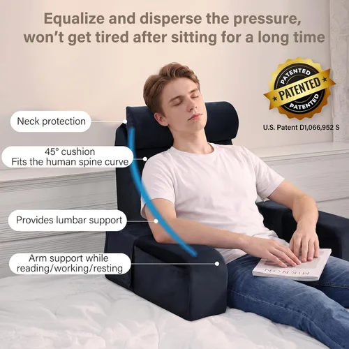 Vista 2 de ENITYA Almohada de espalda para cama, almohada de lectura de 19 pulgadas para sentarse en la cama para adultos, almohada de apoyo de espalda