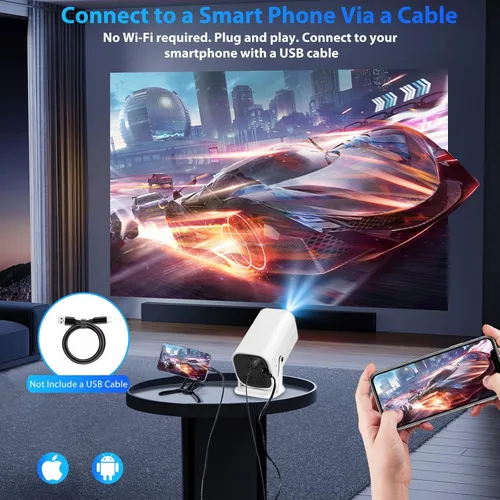 Vista 2 de Mini proyector para iPhone, proyector pequeño de 1080P (Bluetooth 5.3 y altavoz integrados), compatible con 4K, giratorio de 210°, proyector