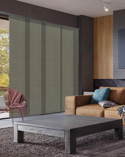 Vista 12 de GoDear Design Cordless Adjustable Sliding Panel Track Vertical Blinds, 45.8"- 86" W x 96" H, Patio Sliding Door Blinds, Brown Trimmable Fabric Panel