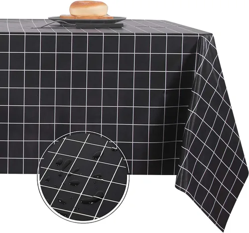 Vista 26 de Obstal Mantel 100% impermeable de PVC, mantel rectangular de vinilo a prueba de aceite y derrames, cubierta de mesa lavable para uso en exteriores e