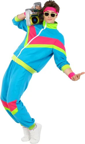 Vista 5 de Morph Traje deportivo neón de los años 80 para hombre, disfraz de los años 80 para mujeres, disfraces de Halloween para adultos, trajes deportivos