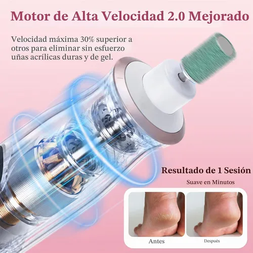Vista 2 de PELCAS - Lima eléctrica de uñas, taladro de uñas inalámbrico de 10 velocidades con luz LED Blanco