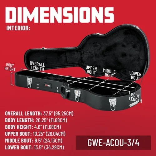 Vista 4 de Gator Casos de carcasa de carcasa dura para guitarras acústicas de 3/4 de tamaño (GWE-ACOU-3/4)