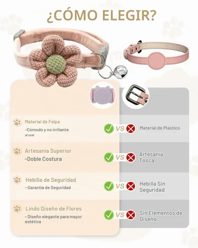 Vista 3 de Collar de gato de terciopelo suave con campana, collar ajustable para Rosa (Flower Pink)