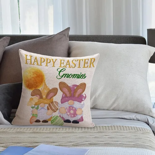 Vista 5 de Divertidas fundas de almohada de gnomo de Pascua, huevos de Pascua, zanahorias, divertidas fundas de almohada de 16 x 16 pulgadas, decoración