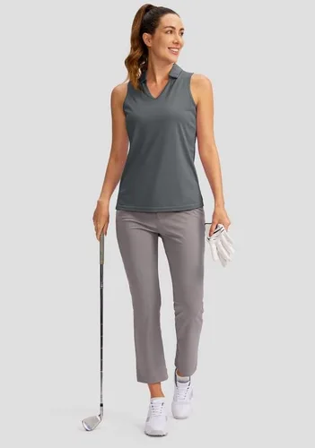 Vista 4 de SANTINY Women's Sleeveless Golf Shirt V-Neck Tennis Tank Tops Collared Golf Polo Shirts for Women
