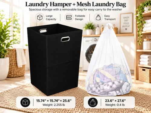 Vista 2 de Freegrace - Cesta de lavandería extragrande, cesta plegable con bolsa de Negro
