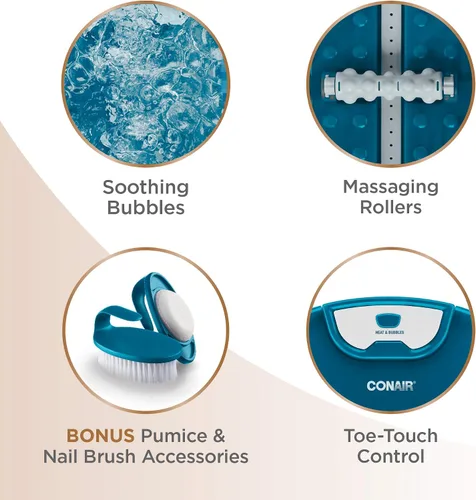 Vista 4 de Conair Bañera de spa para pies de pedicura con calor que alcanza los 104 grados, rodillos de masaje para pies, burbujas relajantes, piedra pómez