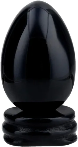 Vista 3 de TUMBEELLUWA Huevo tallado, cristal curativo, cuarzo, con soporte de piedra, figura de reiki, decoración del hogar, obsidiana