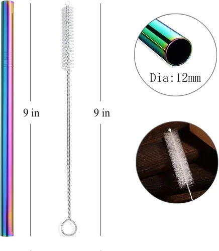 Vista 7 de ALINK 6 pajitas de silicona para batidos + 4 pajitas de té Boba de acero inoxidable de 0.472 in