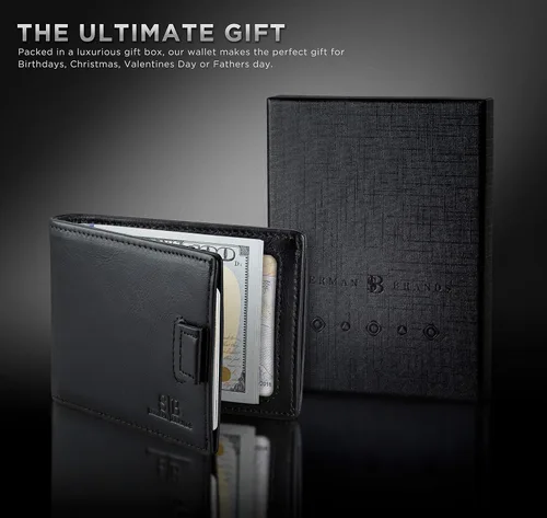 Vista 6 de SERMAN BRANDS RFID Blocking Bifold Slim Genuine Leather Minimalist Front Pocket Wallets for Men Money Clip