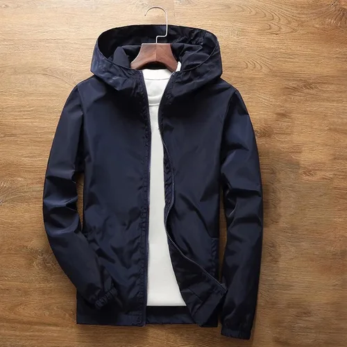 Vista 3 de Chaquetas impermeables para hombre, con capucha, resistentes al viento, ligeras, cortavientos, holgadas