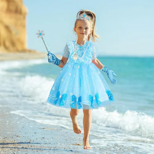 Vista 7 de Chuarry Vestido de disfraz de Elsa para niñas, accesorios de disfraz de princesa, para Navidad, cumpleaños, fiesta, cosplay