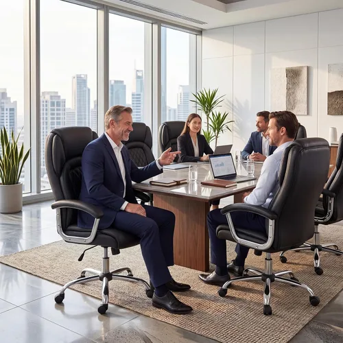 Vista 9 de Giantex Silla de oficina ergonómica, silla ejecutiva tapizada de cuero con reposabrazos acolchados y respaldo mecedor, silla de escritorio