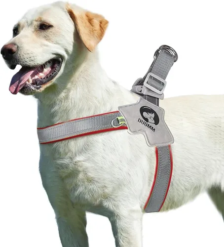 Vista 6 de Arnés para perro, chaleco de servicio antitirones con tiras reflectantes y asa de control, ajustable y cómodo para caminar fácilmente, rojo