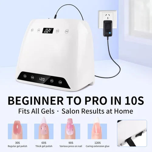 Vista 5 de Lámpara de uñas UV mejorada 2026 para esmalte de gel, 4 temporizadores y sensor automático: lámpara profesional de curado de gel, diseño de cavidad