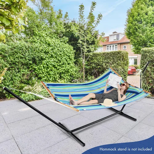 Vista 2 de Goplus Hamaca acolchada de 10.5 pies, hamaca acolchada para 2 personas con almohada desmontable, capacidad de 330 libras, barra separadora curvada