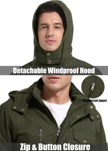 Vista 4 de MAGCOMSEN Men's Winter Coat Military Jacket Fleece Lined Parka Cotton Cargo Jacket