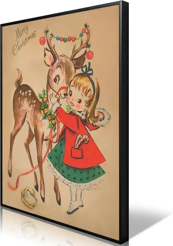 Vista 8 de uoyien Arte de pared vintage de Navidad, impresiones de pintura en lienzo, regalos de Navidad para niños, arte de pared estético de casa de campo