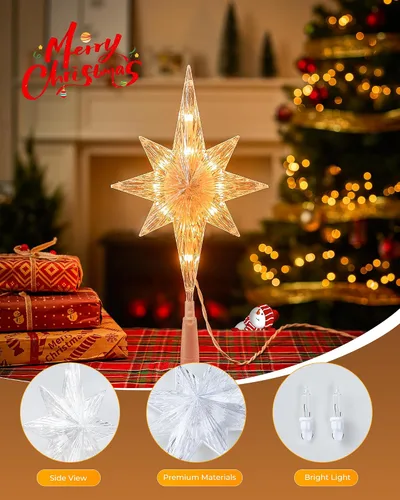 Vista 3 de Decoración para árbol de Navidad con forma de estrella 3D, 10 bombillas integradas para decoración de Navidad en interiores