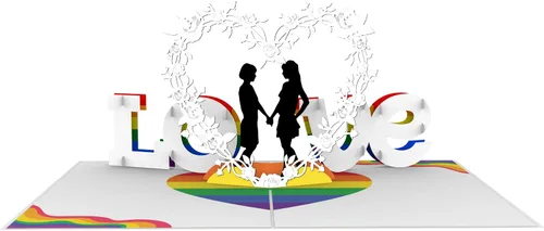 Vista 3 de iGifts And Cards Tarjeta emergente de corazón lesbiana 3D – Escultura de amor es amor para el mes del orgullo, salir y día de San Valentín – Regalo