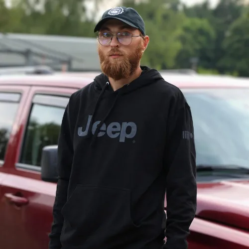 Vista 4 de Jeep - Sudadera con capucha y texto para hombre, con bolsillo frontal, color negro, Negro