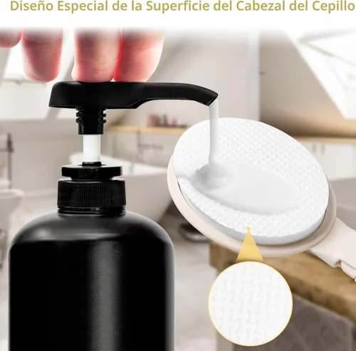 Vista 6 de LFJ Juego de cepillo de esponja de ducha con mango largo de 19", cepillo corporal 3 en 1, esponja de baño y aplicador de loción para mejorar